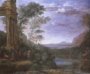 Claude Lorrain Landscape with Ascanius shooting Silvia deer oil painting reproduction